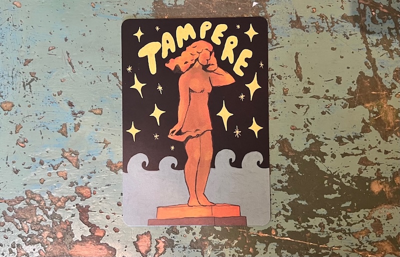 Statue from Tampere in night from souvenir shop in Tampere