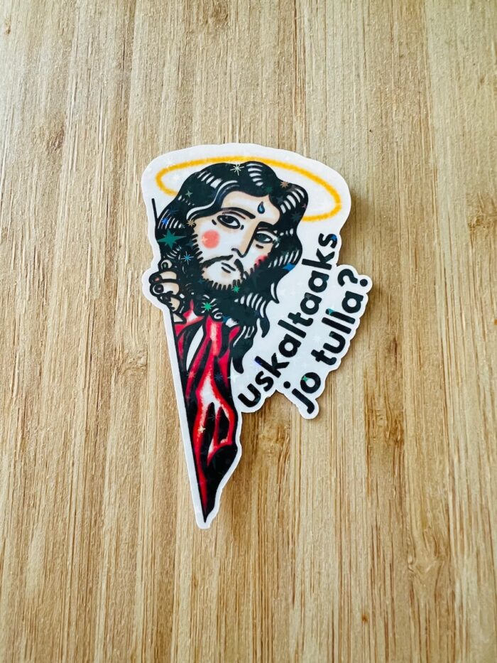 Kurkkaava Jeesus -tarra (Uskaltaaks jo tulla?)