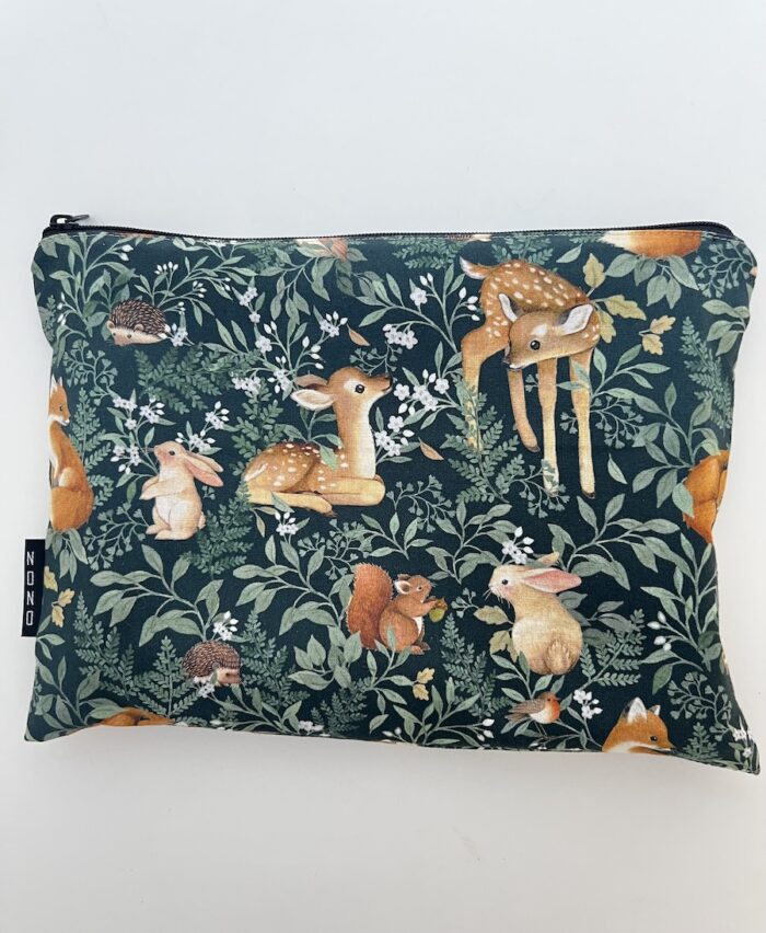 Puuvillainen säilytyspussukka metsän eläimet -kankaalla